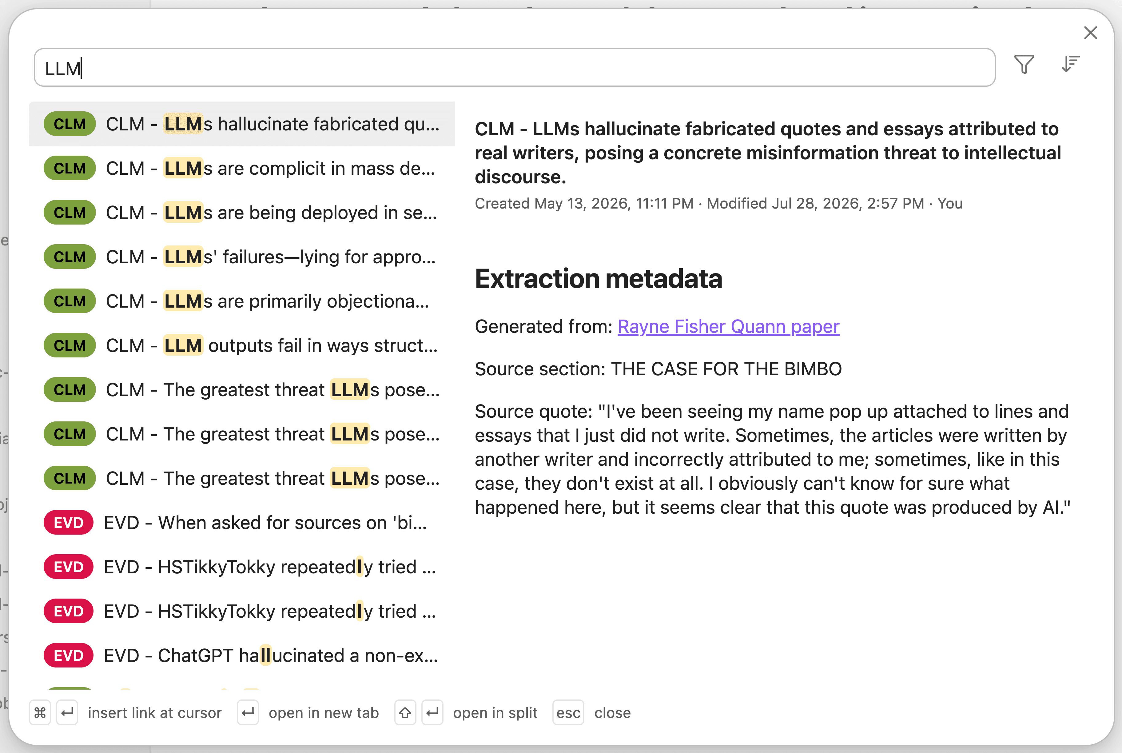 Node search modal with ranked results and a preview